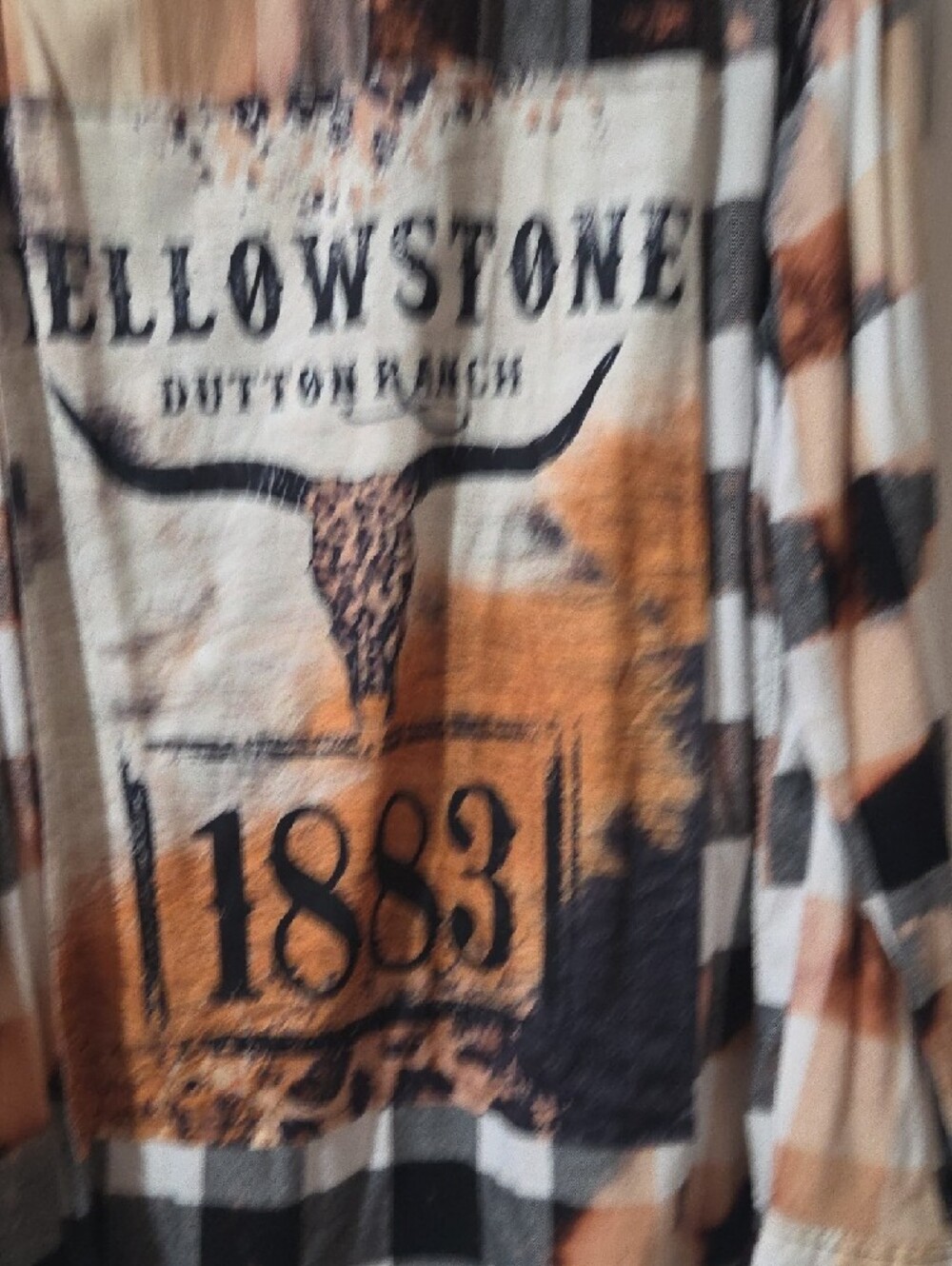 George Plaid Button-Down Flannel Shirt - Black, White & Brown Hand Bleached - Picture 11 of 12